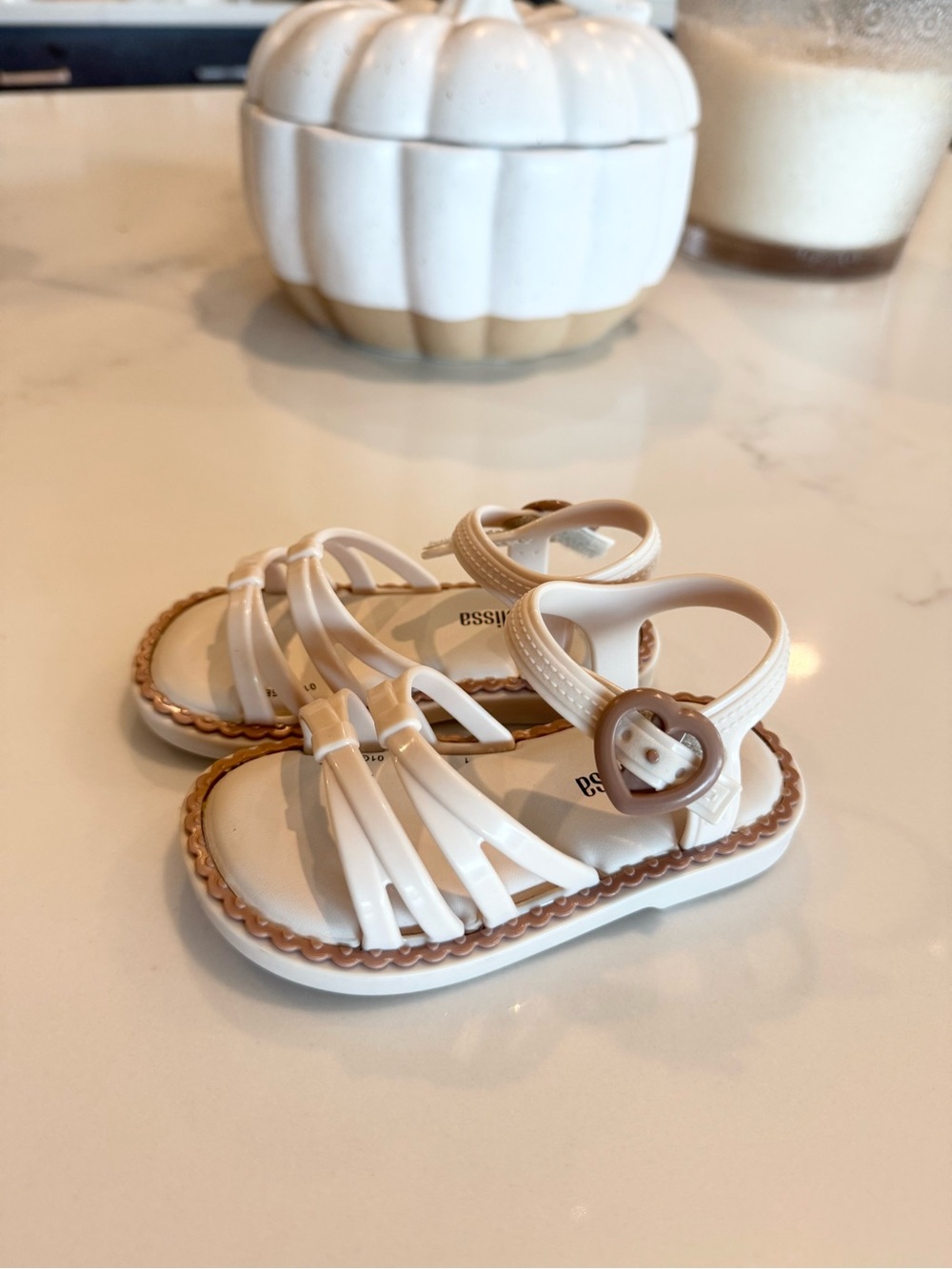 Mini Melissa White Girls Heart Buckle Sandals